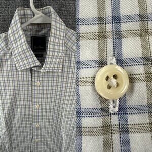 David Donahue Blue Green All Cotton 15.5 32/33 Check Trim Button Up Mens Shirt